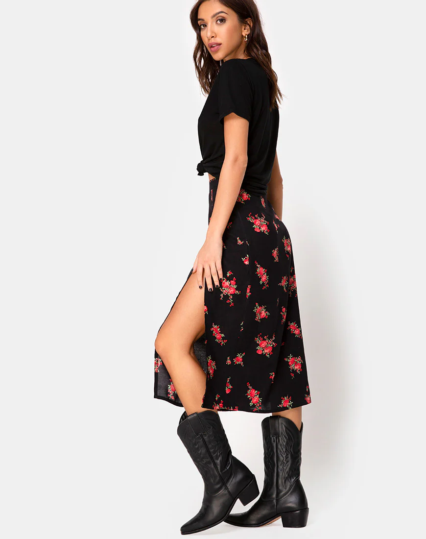 Saika Midi Skirt in Soi Rose Black and Red - Image 4