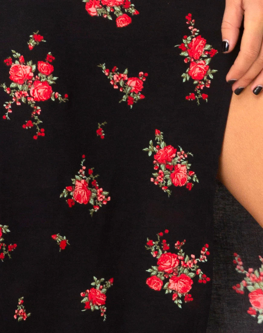Saika Midi Skirt in Soi Rose Black and Red - Image 5