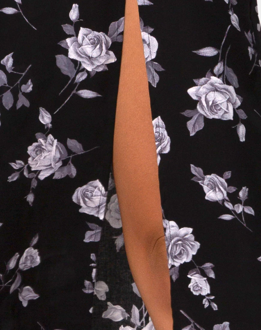 Saika Midi Skirt in White Rose Black - Image 6