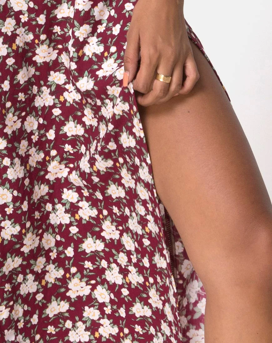 Saika Midi Skirt in Wild Fleur Maroon - Image 5