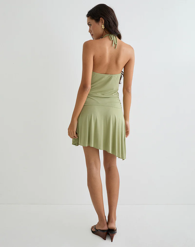 Saira Halter Neck Mini Dress in Sage - Image 6