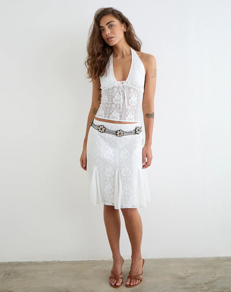 Saiwa Midi Skirt in Floral Lace White - Image 5