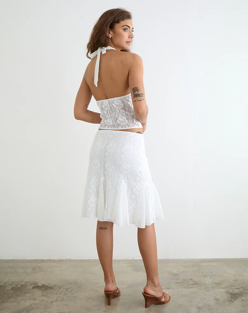 Saiwa Midi Skirt in Floral Lace White - Image 7
