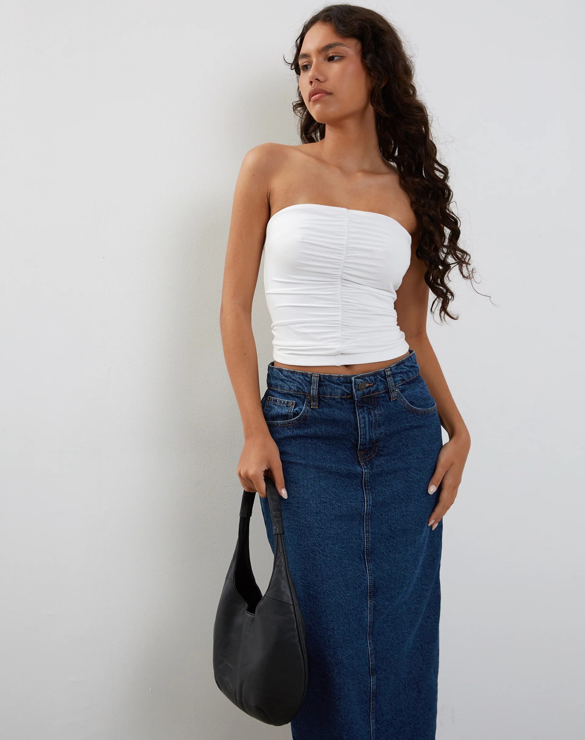 Sajna Ruched Bandeau Top in White - Image 5