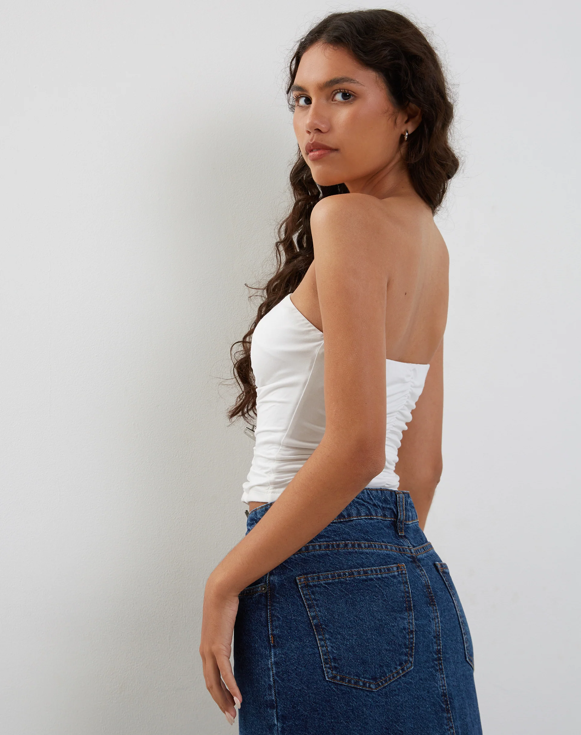 Sajna Ruched Bandeau Top in White - Image 6