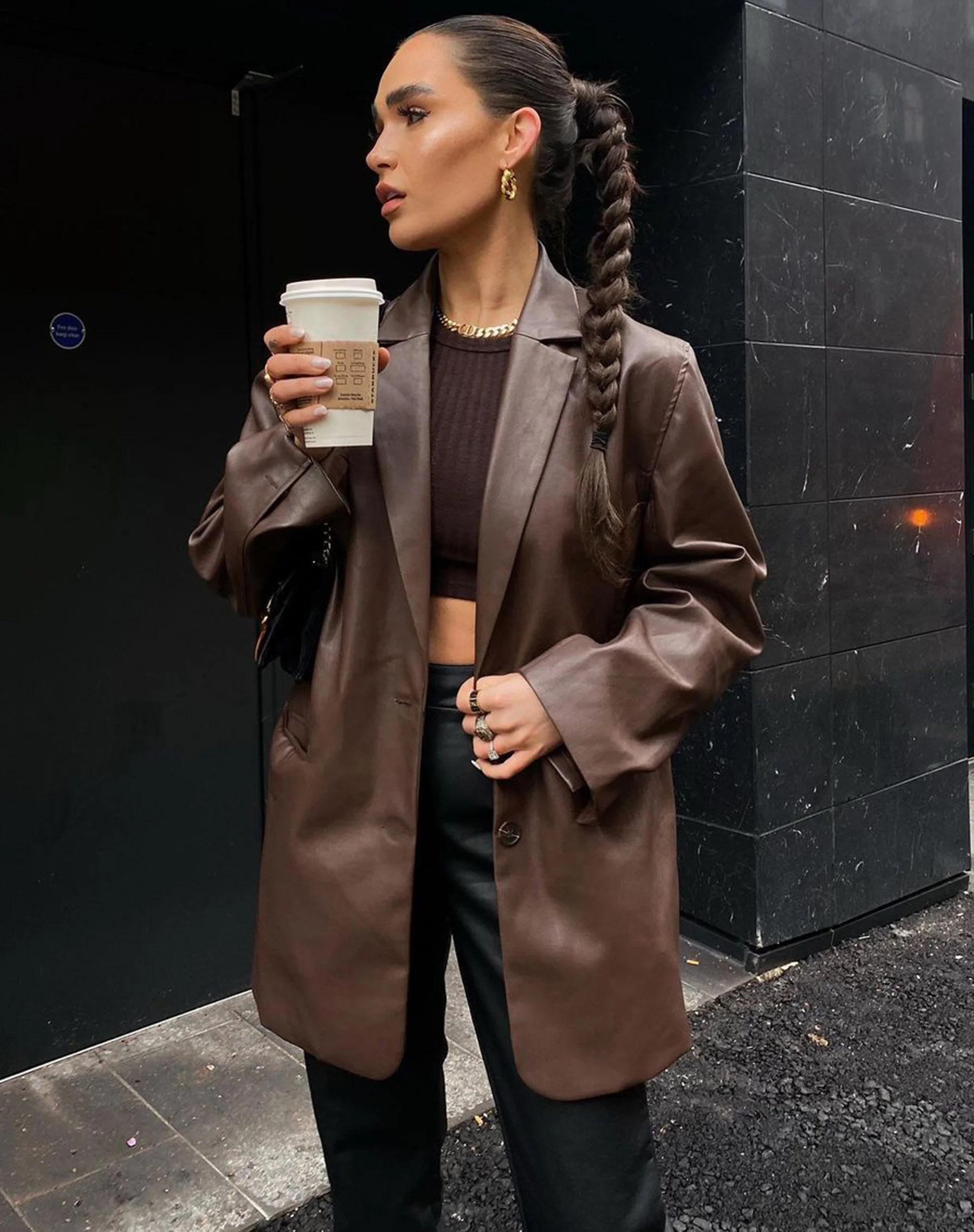 Saken Blazer in Pu Brown - Image 2