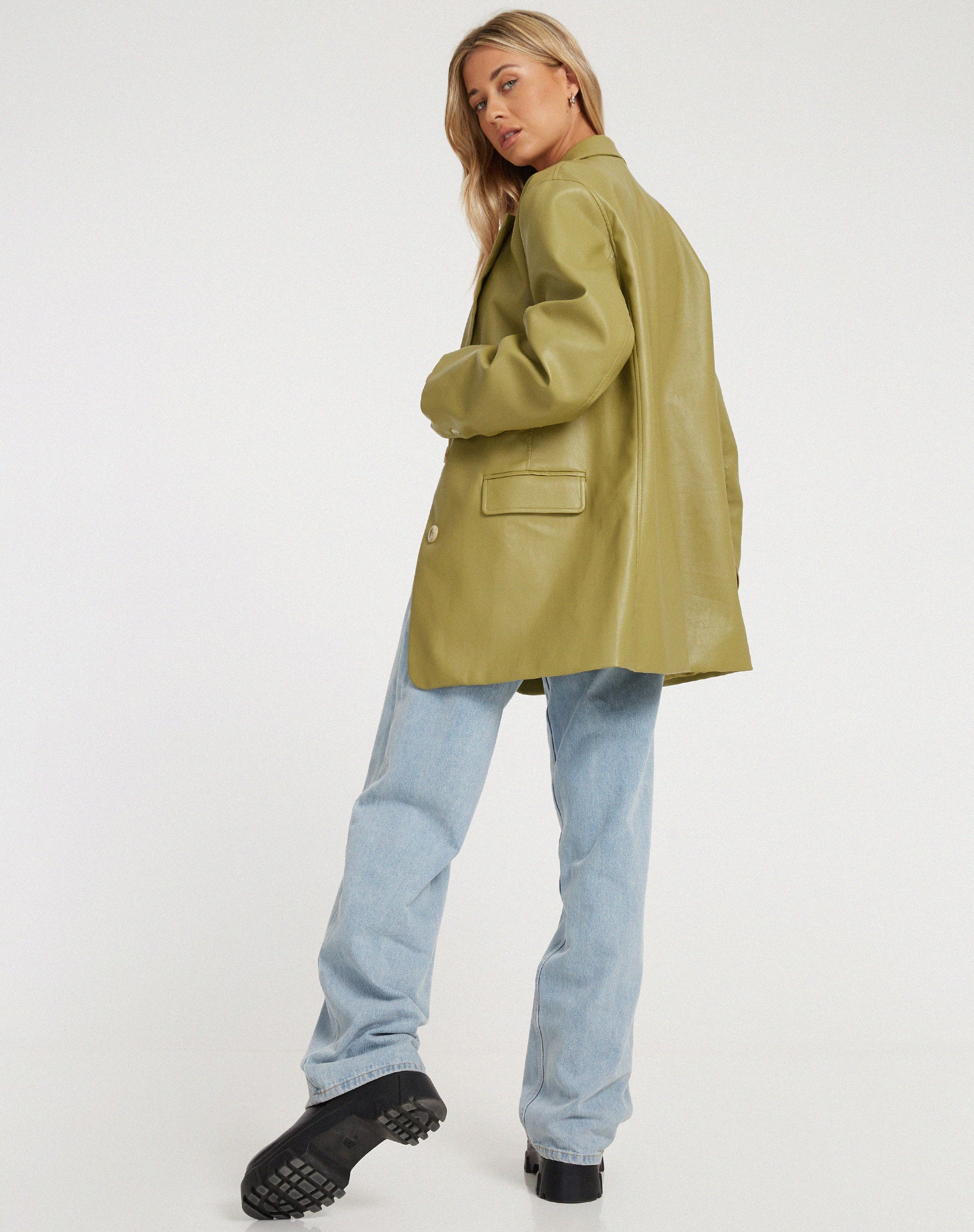 Saken Blazer in PU Leaf Green - Image 4