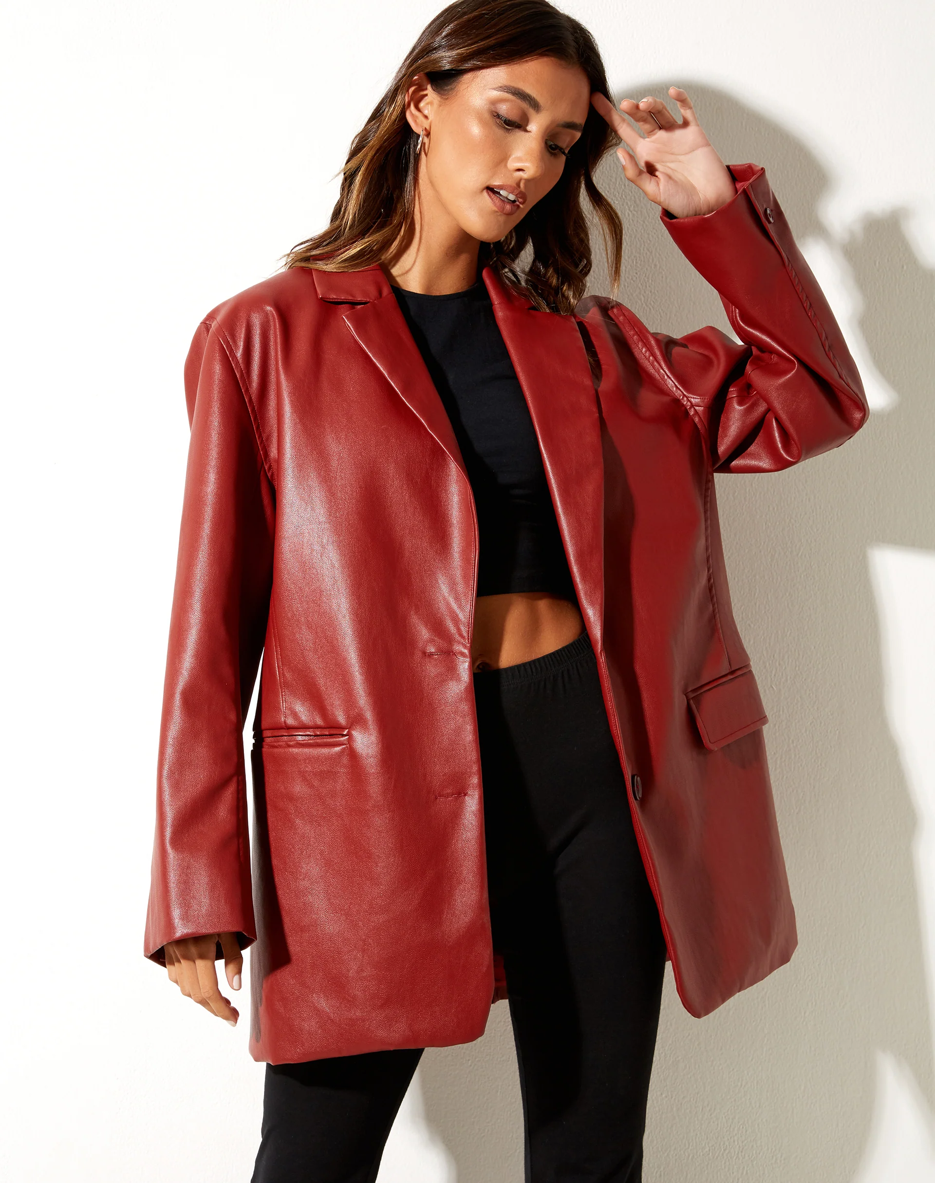 Saken Blazer in PU Red - Image 6