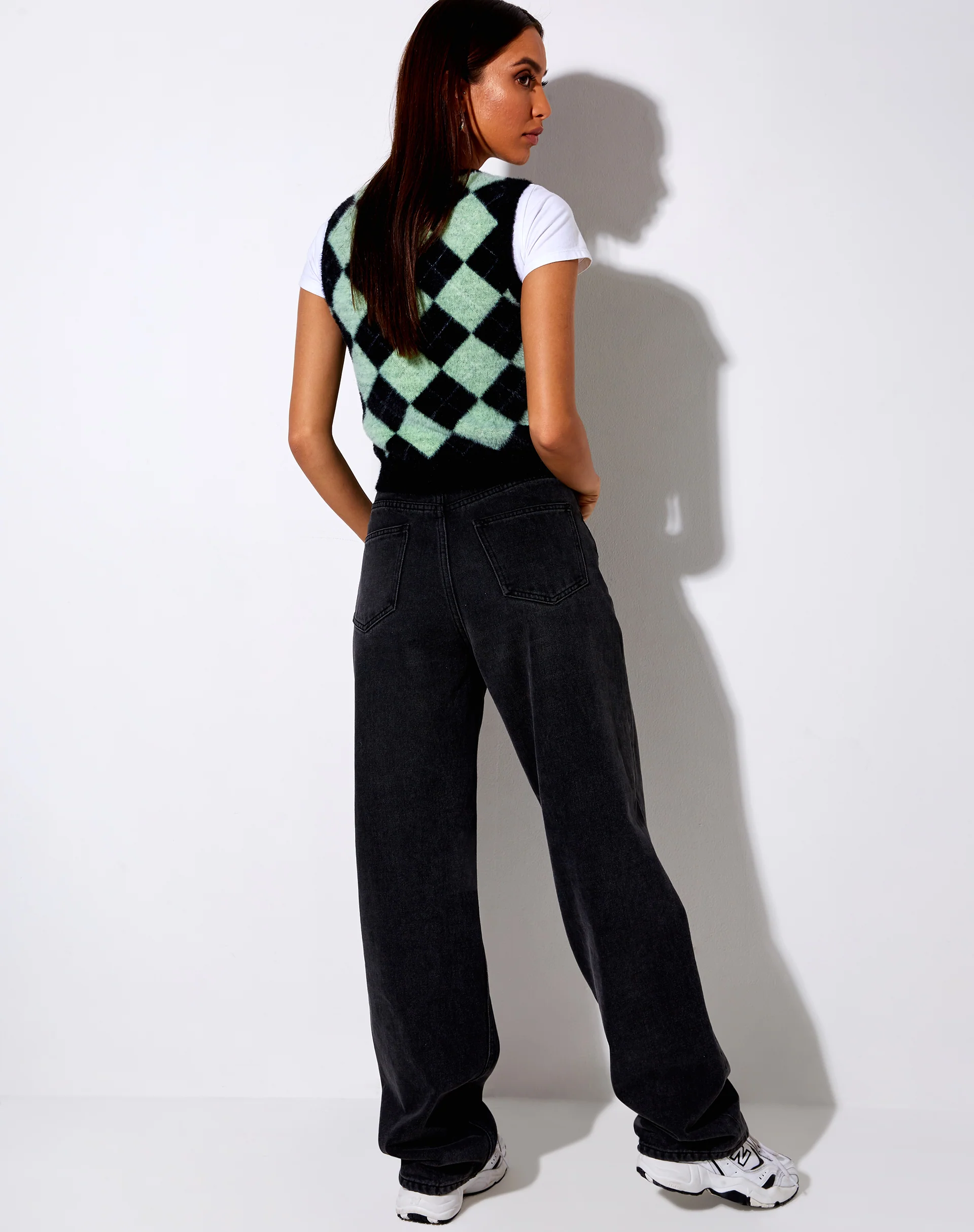 Saki Tank Top in Knit Diamond Black and Green - Image 5