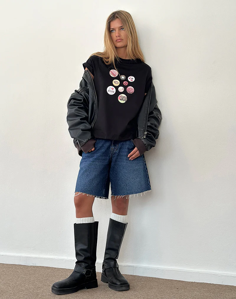 Saki Tee in Black with Badges Graphic - Image 5