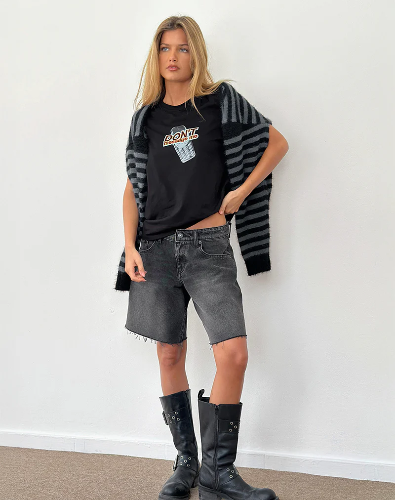 Saki Tee in Black with Don't Message Me Graphic - Image 2