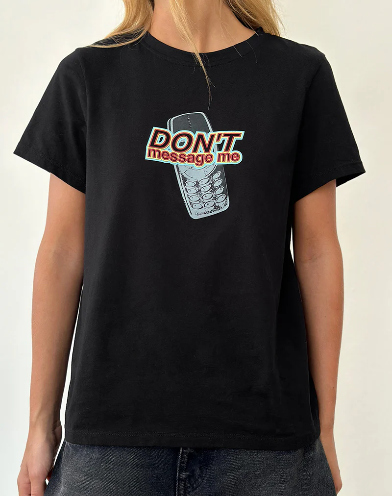 Saki Tee in Black with Don't Message Me Graphic - Image 3