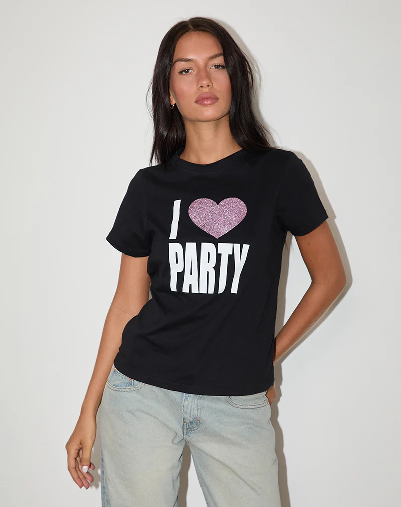 Saki Tee in Black I Love Party Print - Image 2