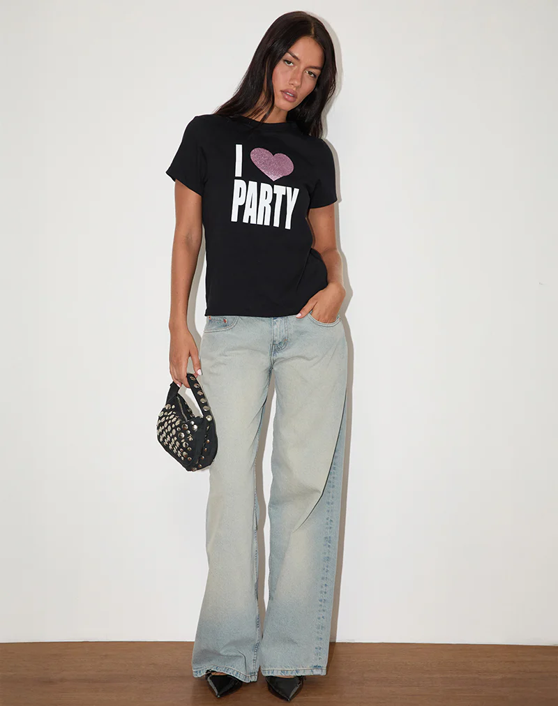 Saki Tee in Black I Love Party Print - Image 3