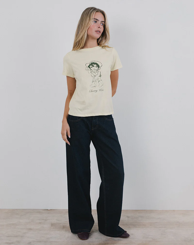 Saki Tee in Buttermilk with Cherry Wine Print - Image 3