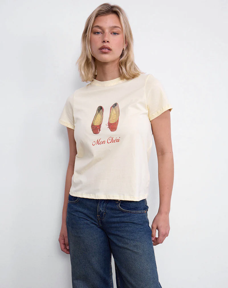 Saki Tee in Buttermilk with Mon Cheri Print - Image 3