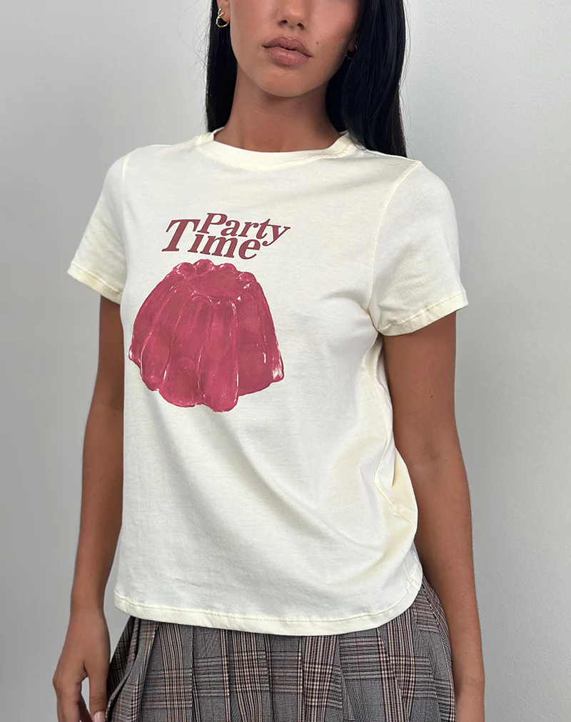 Saki Tee in Buttermilk with Party Time Print - Image 2