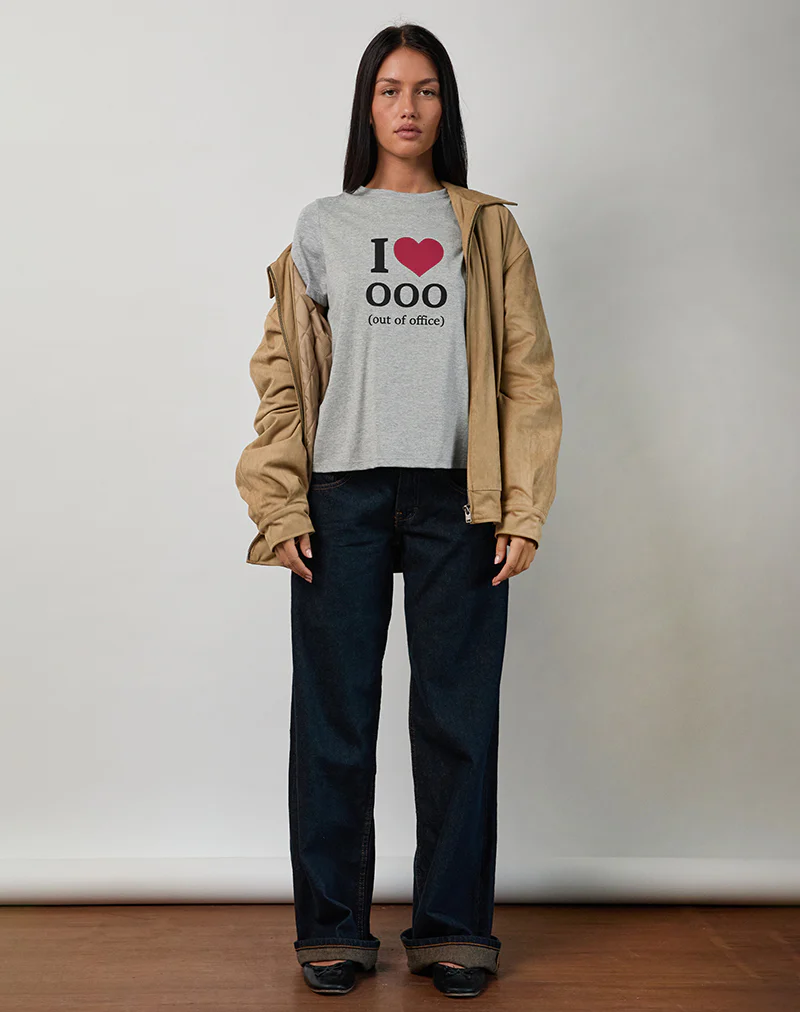 Saki Tee in Grey Marl with I Love OOO Graphic - Image 2