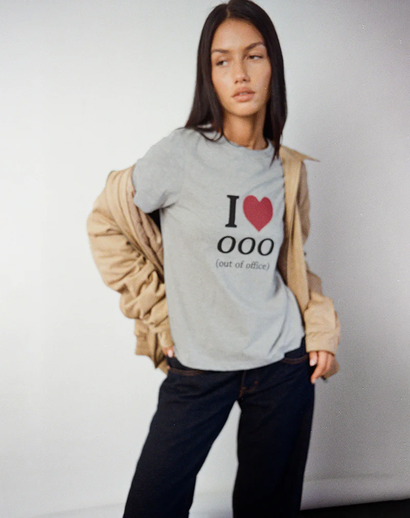 Saki Tee in Grey Marl with I Love OOO Graphic - Image 4