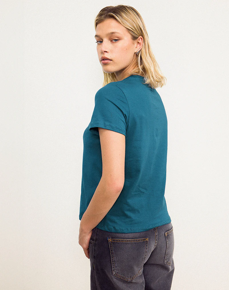 Saki Tee in Mediterranean Blue with She's Fantastic Slogan - Image 3