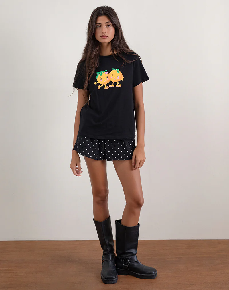 Saki Tee in Black with Printed Squeeze Me Orange - Image 2