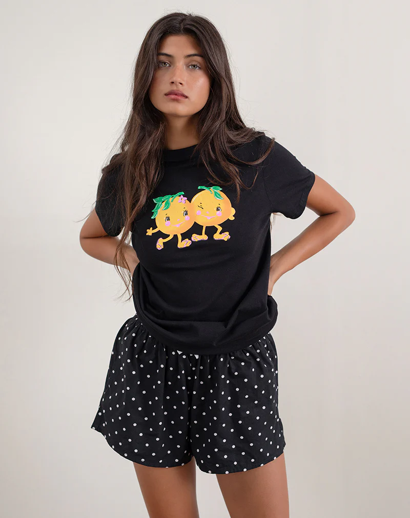 Saki Tee in Black with Printed Squeeze Me Orange - Image 4