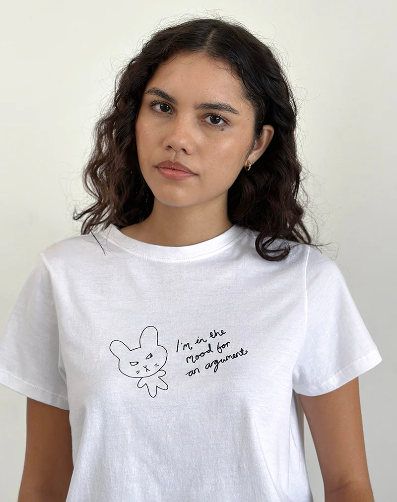 Saki Tee in White Argument Mood Print - Image 3