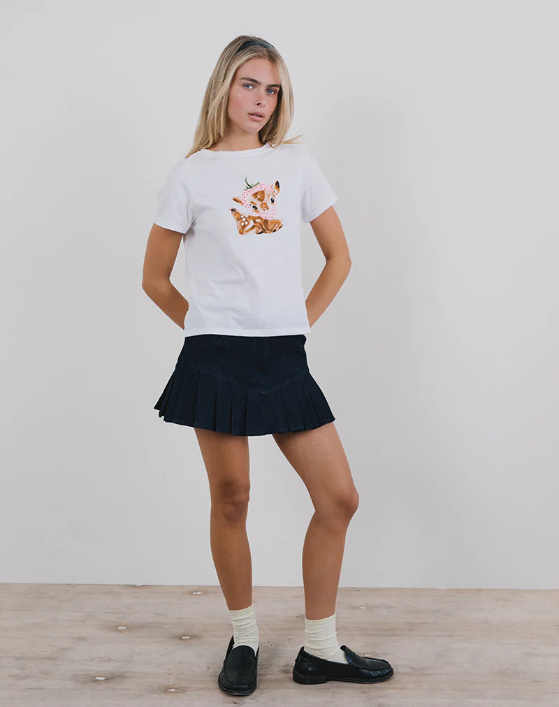 Saki Tee in White with Baby Deer Print - Image 2