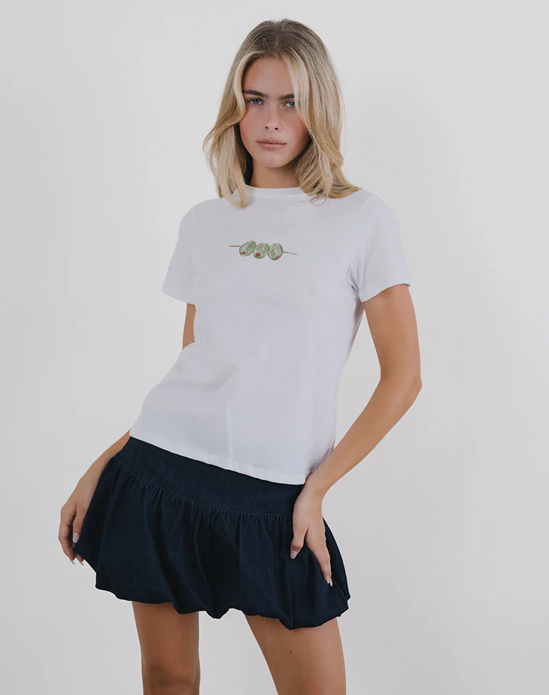 Saki Tee in White with Olives Graphic - Image 2