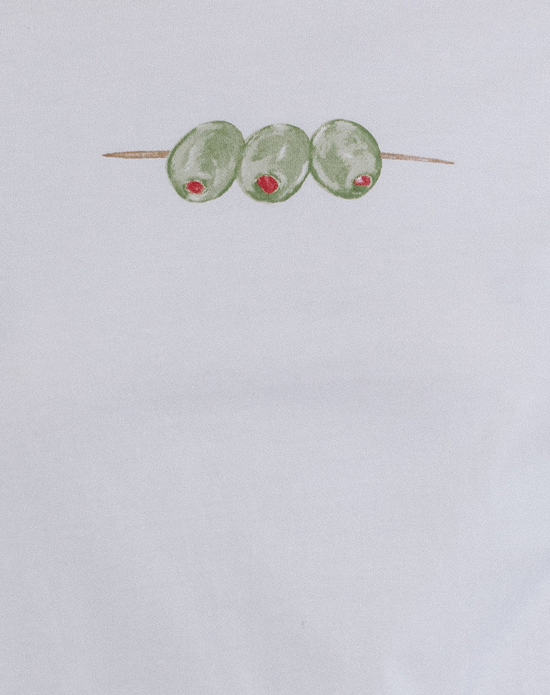 Saki Tee in White with Olives Graphic - Image 5
