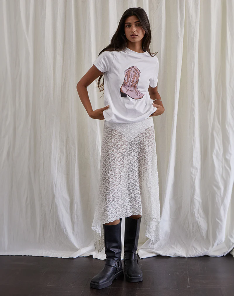 Saki Tee in White with Pink Cowboy Boot Print - Image 2