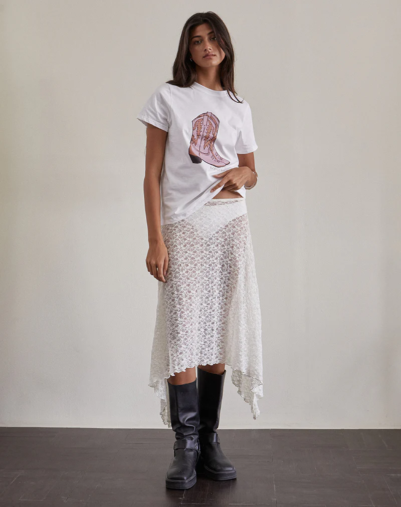 Saki Tee in White with Pink Cowboy Boot Print - Image 5