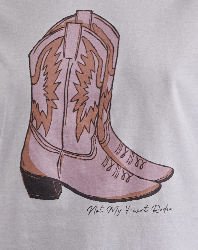 Saki Tee in White with Pink Cowboy Boot Print - Image 6