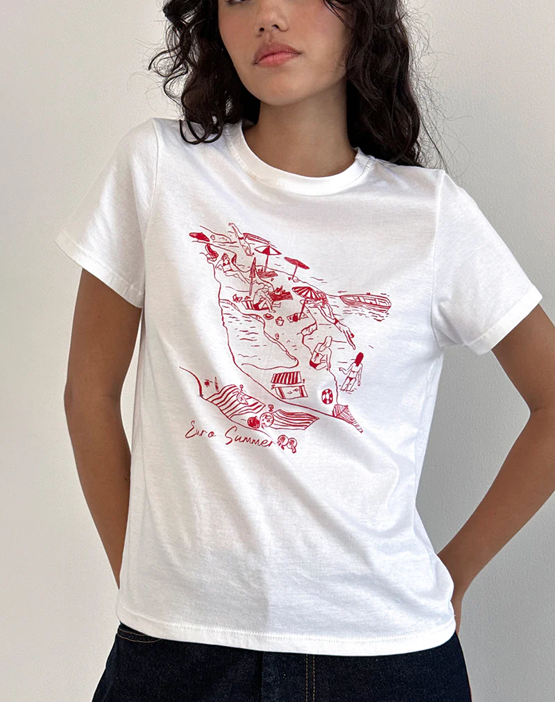 Saki Tee in White with Royal Red Euro Summer - Image 2