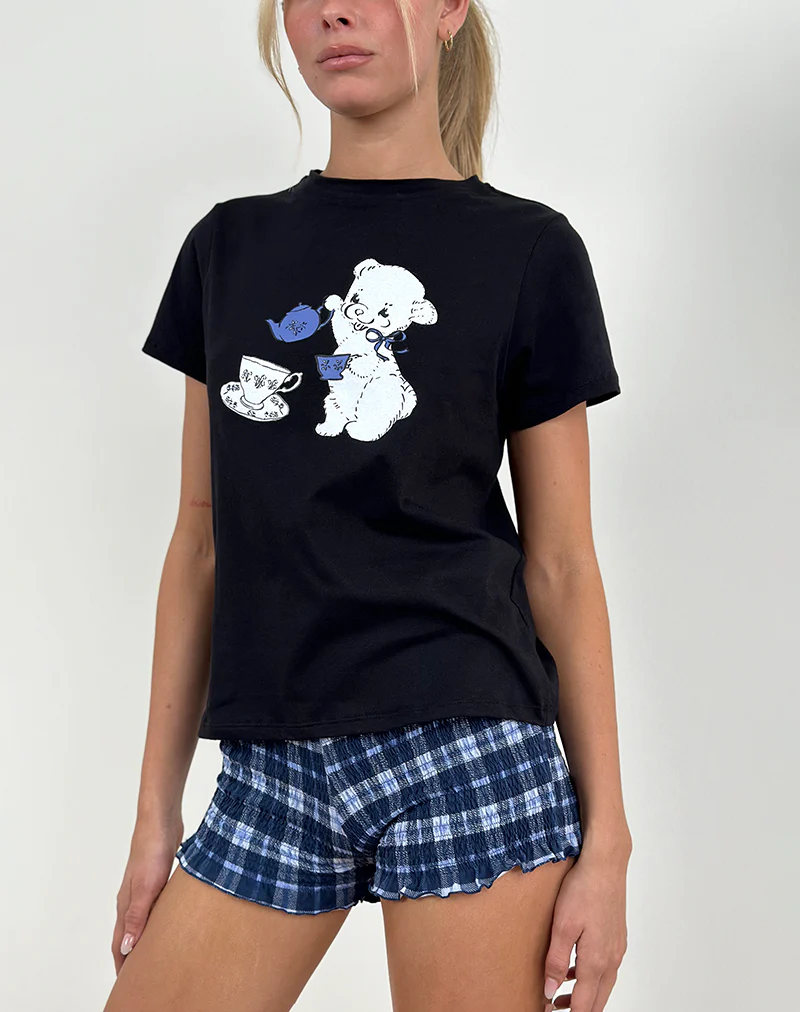 Saki Tee in Black With Tea Time Print - Image 2