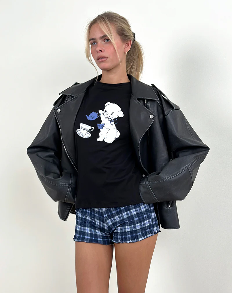 Saki Tee in Black With Tea Time Print - Image 4