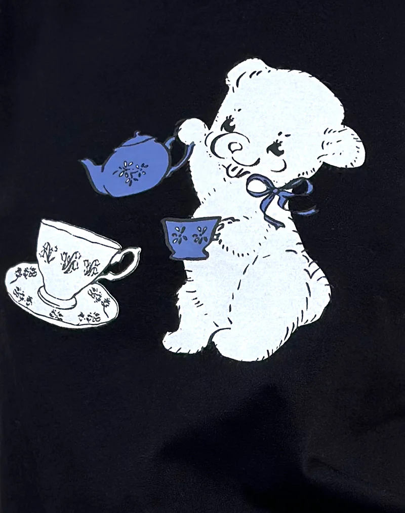 Saki Tee in Black With Tea Time Print - Image 6