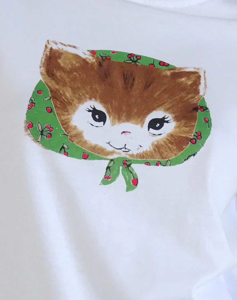 Saki White Tee in Kitty Print - Image 6
