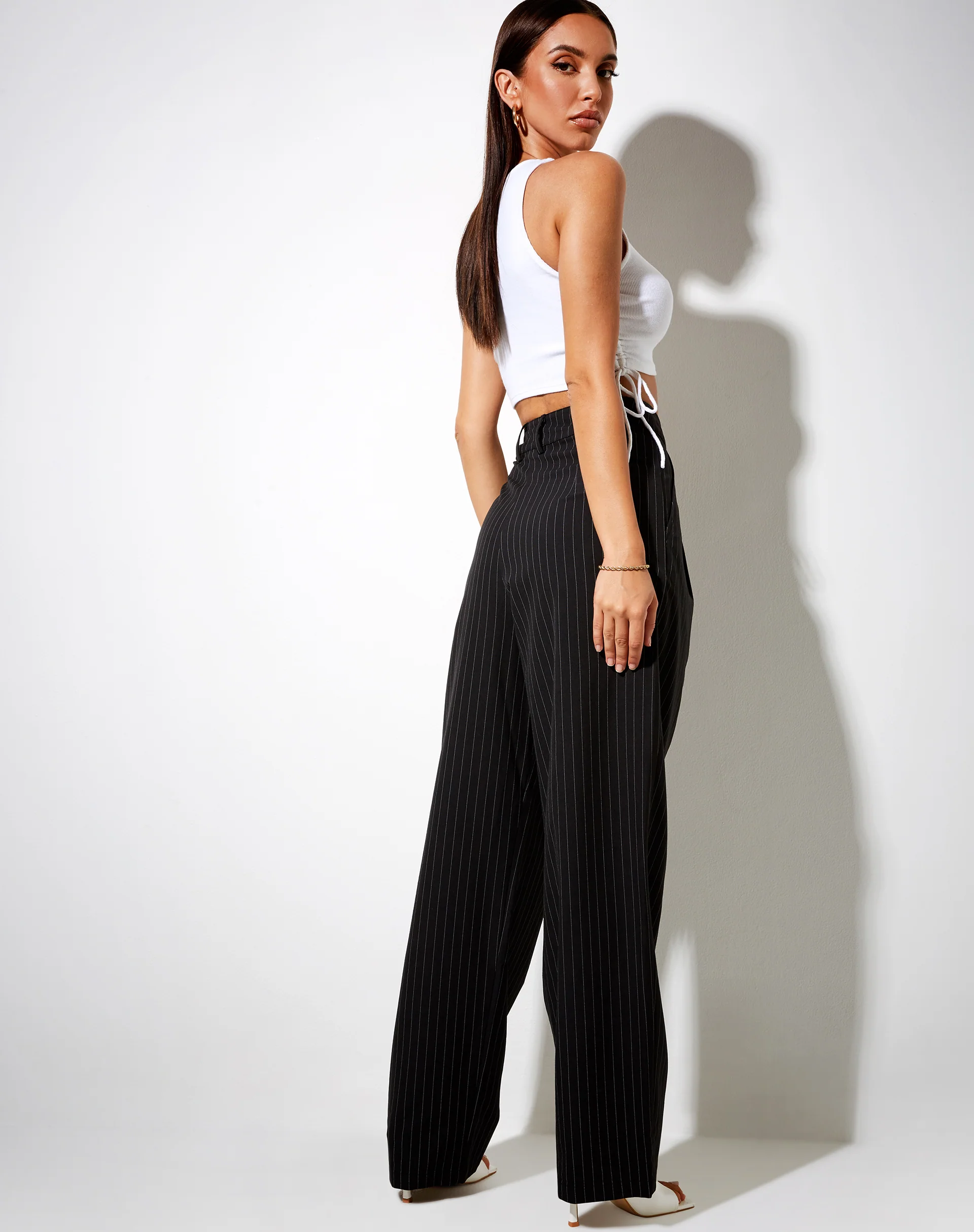 Sakila Trouser in Pinstripe Black - Image 3