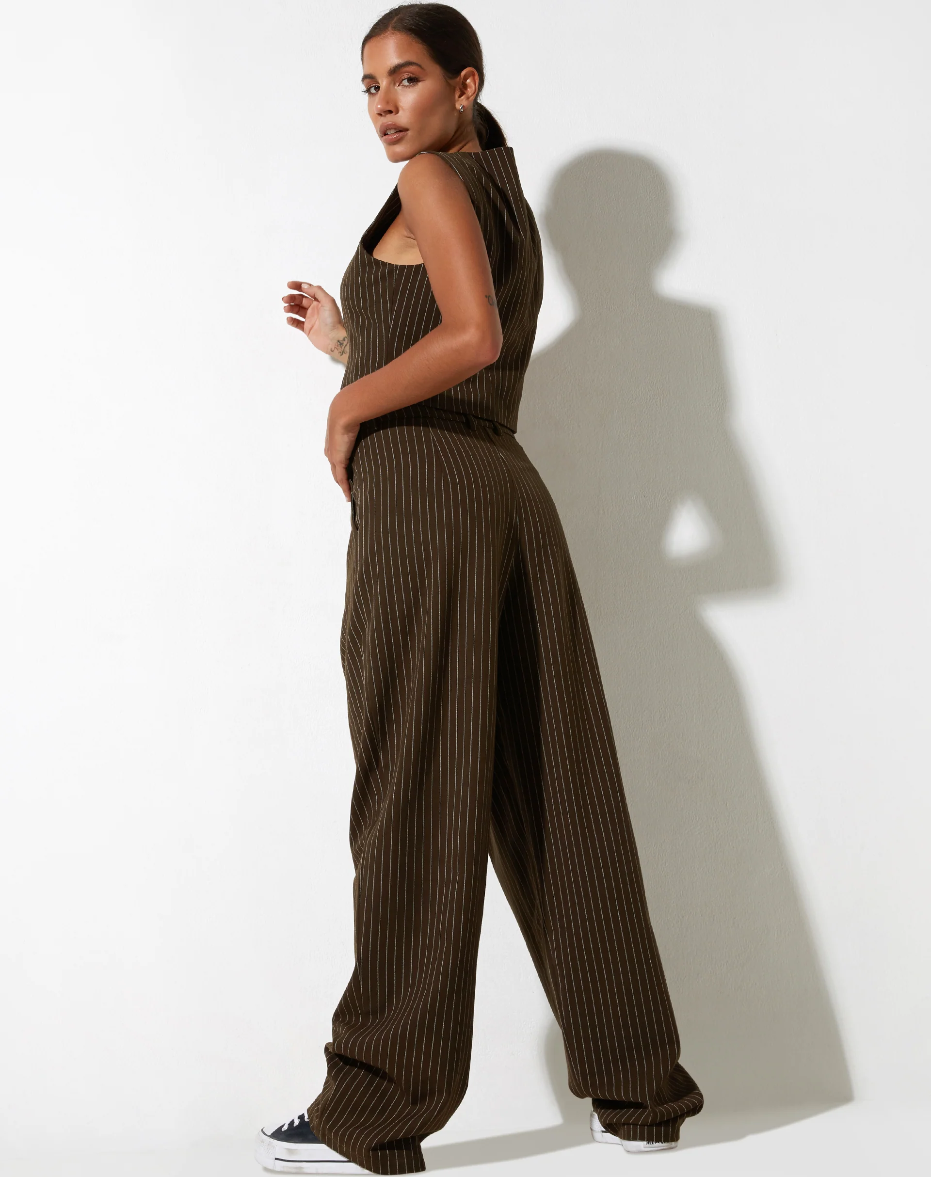Sakila Trouser in Pinstripe Brown - Image 2