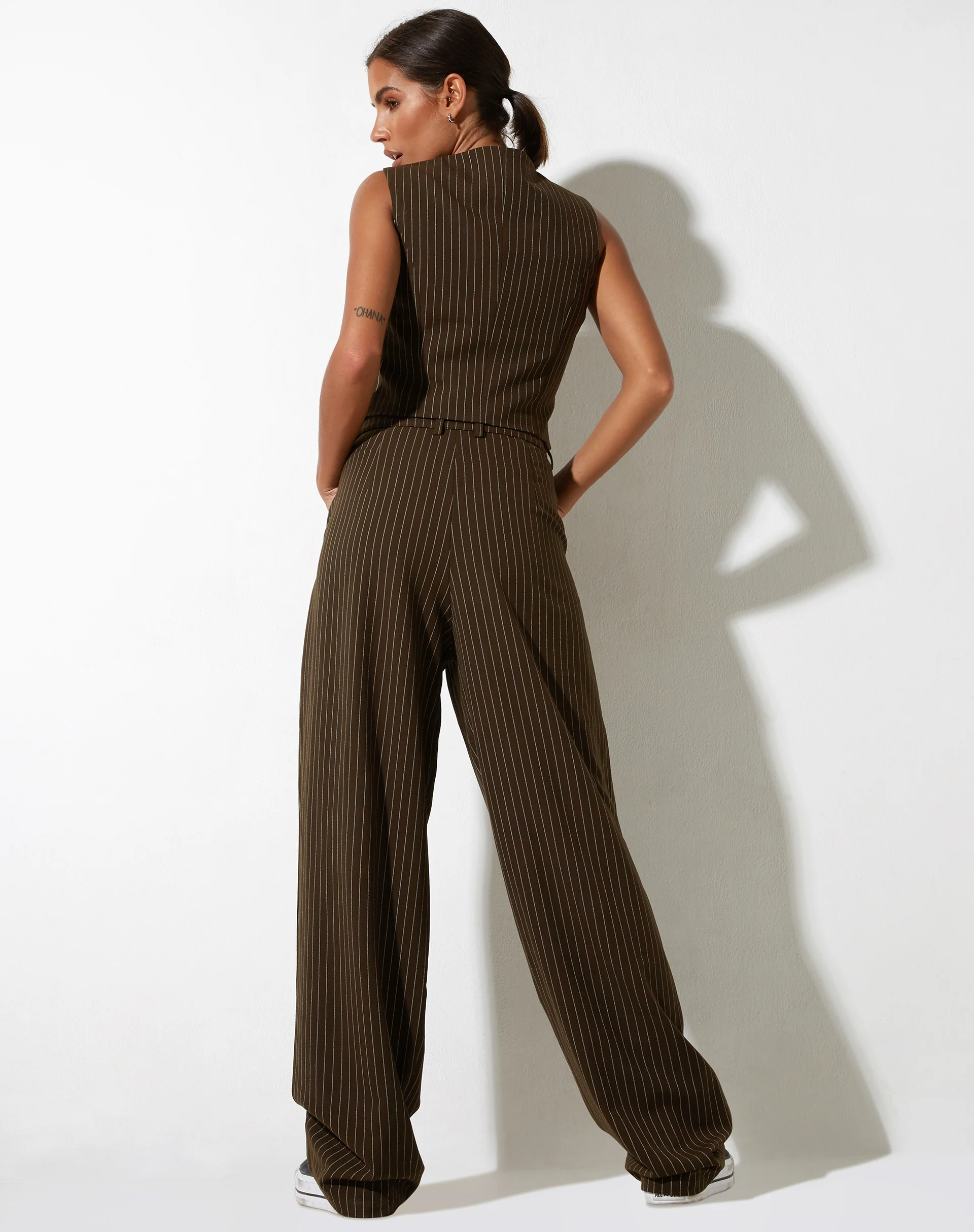 Sakila Trouser in Pinstripe Brown - Image 4
