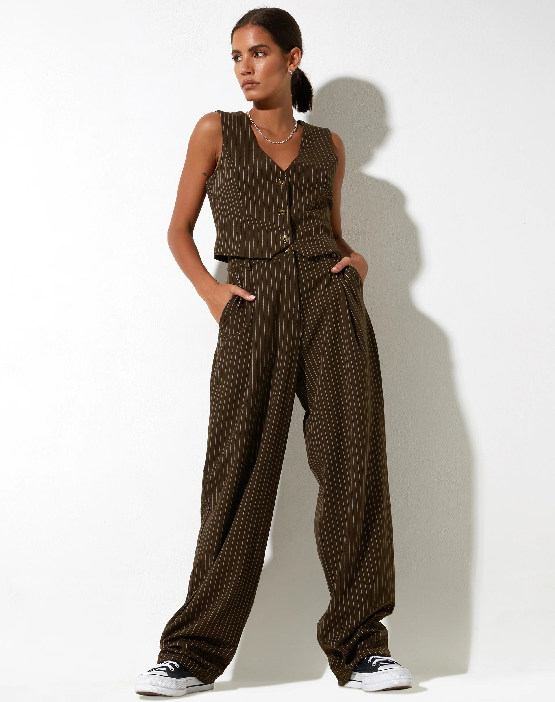 Sakila Trouser in Pinstripe Brown - Image 5