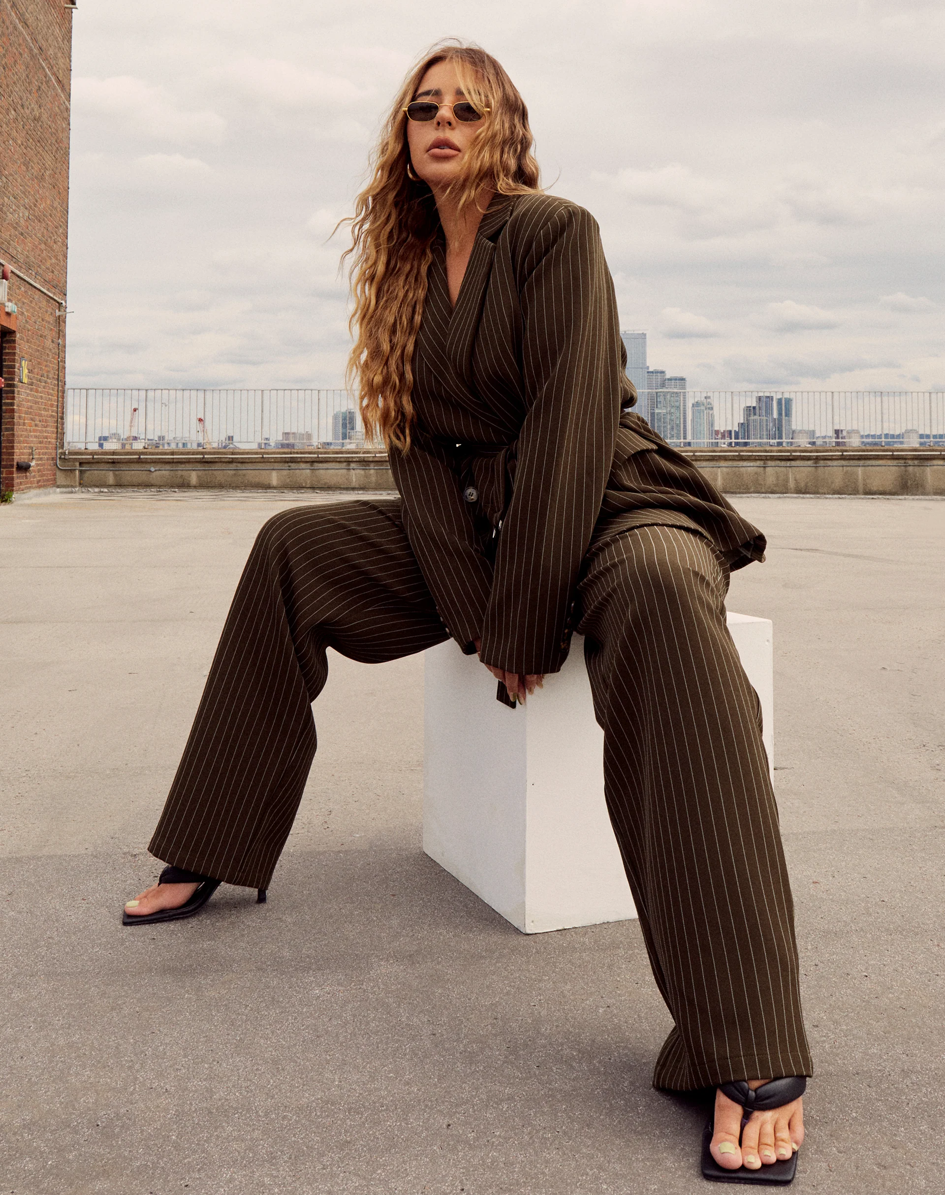 Sakila Trouser in Pinstripe Khaki - Image 2
