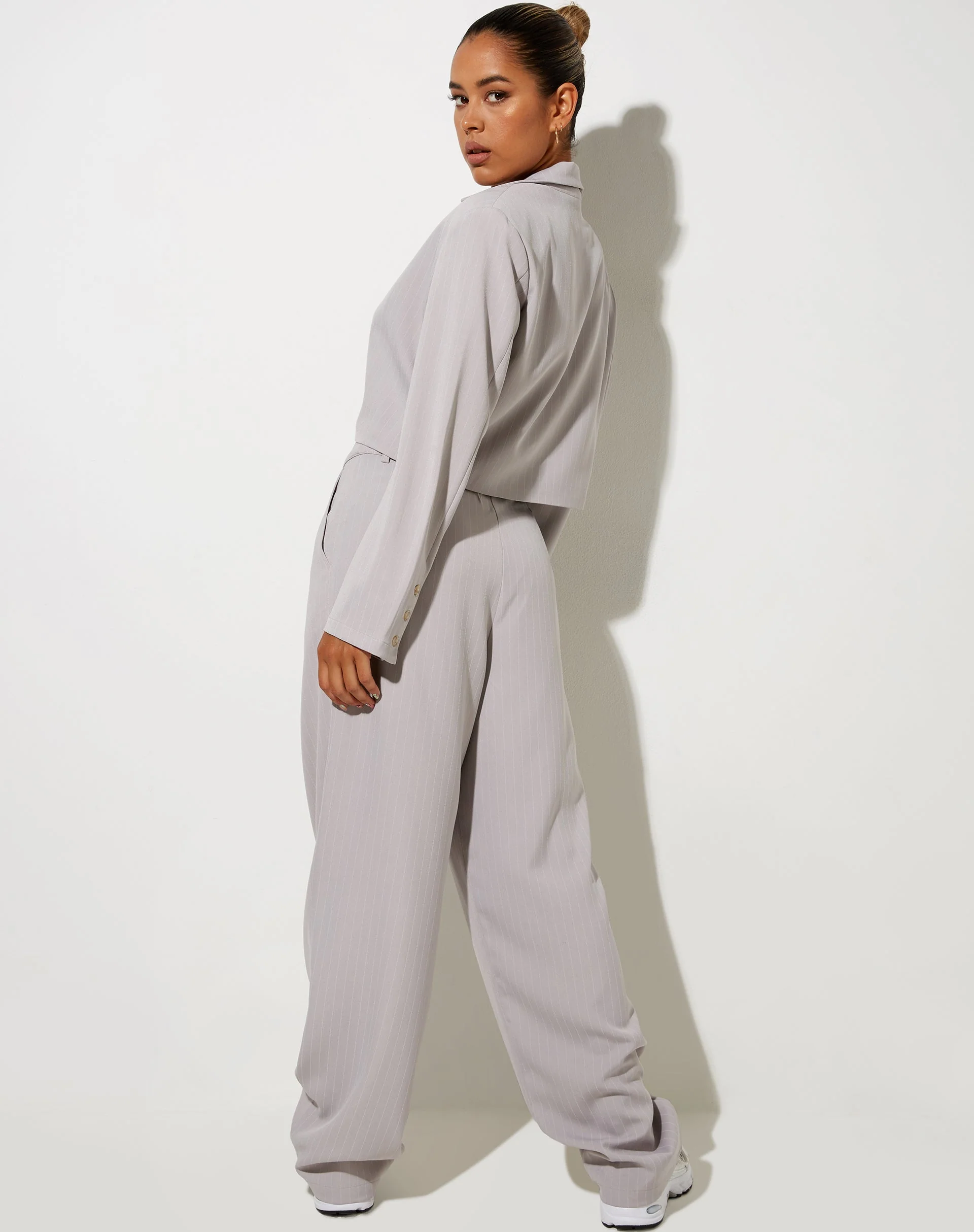 Sakila Trouser in Pinstripe Silver Grey - Image 2