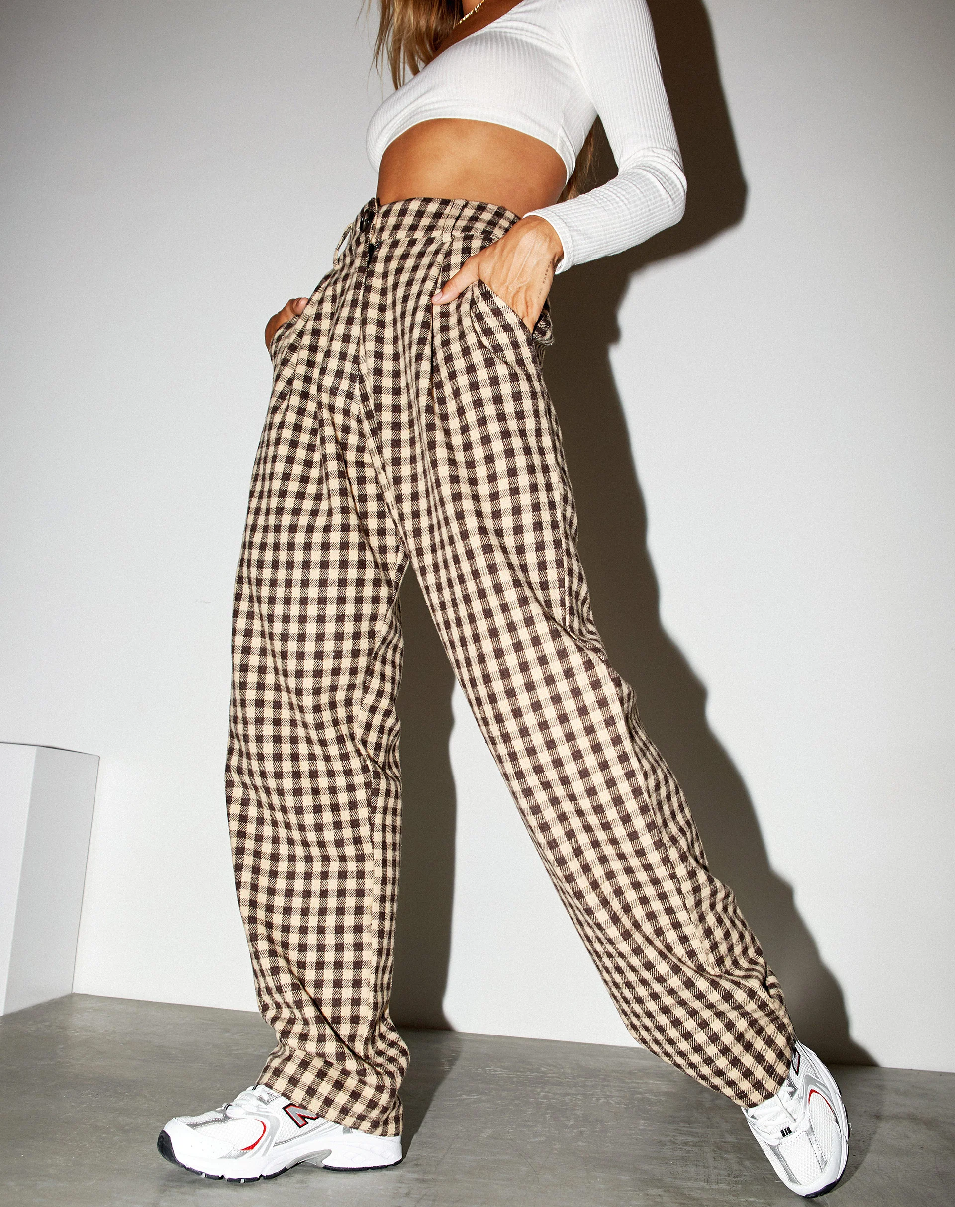 Sakila Trouser in Gingham Tan and Black - Image 3