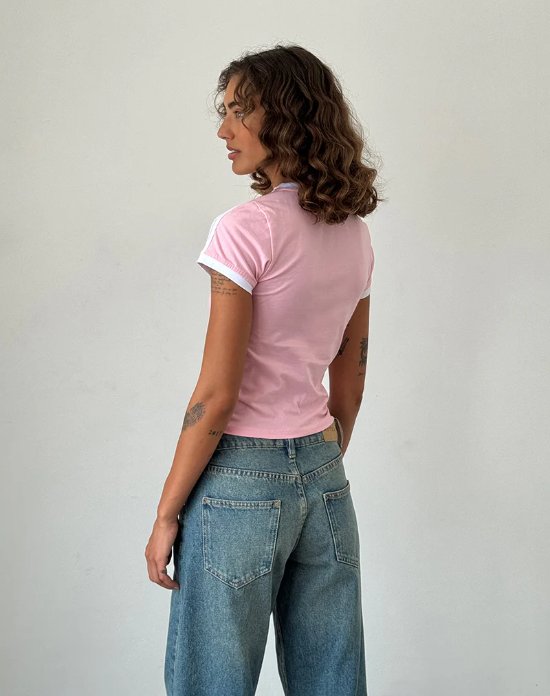 Salda Sporty Tee in Ballet Pink with White Binding - Image 5