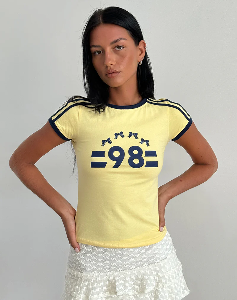 Salda Tee in Lemonade with Navy Binding and '98' Emb - Image 3
