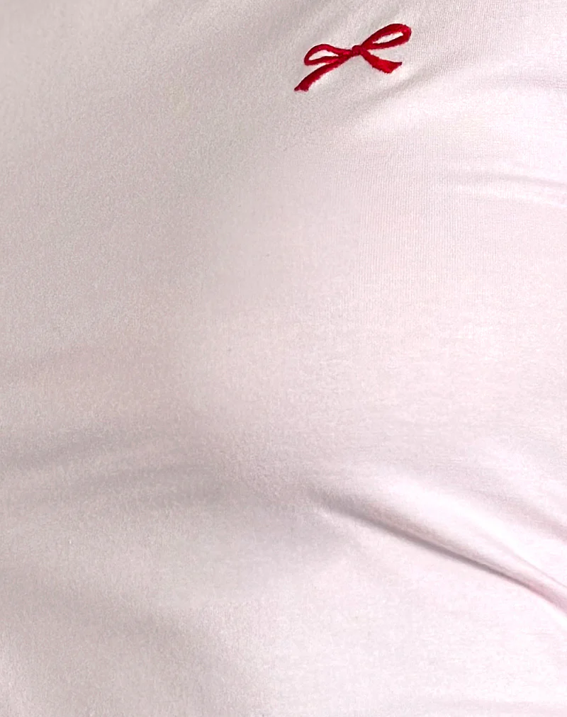 Salda Top in Light Pink with Adrenaline Red Binding and Bow Embroidery - Image 6