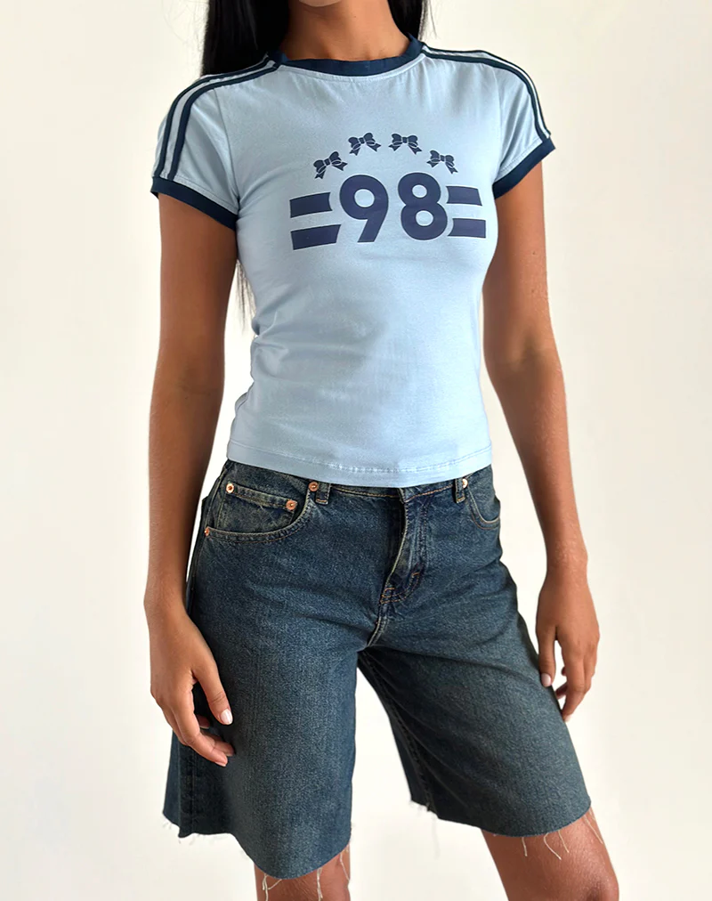 Salda Tee in Nantucket Blue with Navy Binding  and '98' Emb - Image 2