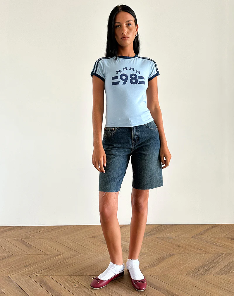 Salda Tee in Nantucket Blue with Navy Binding  and '98' Emb - Image 3